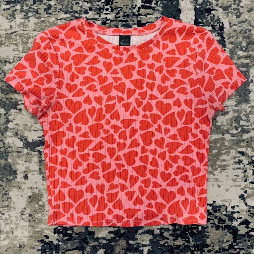 Target Women’s Red and Pink Hearts Cropped Short Sleeved Shirt